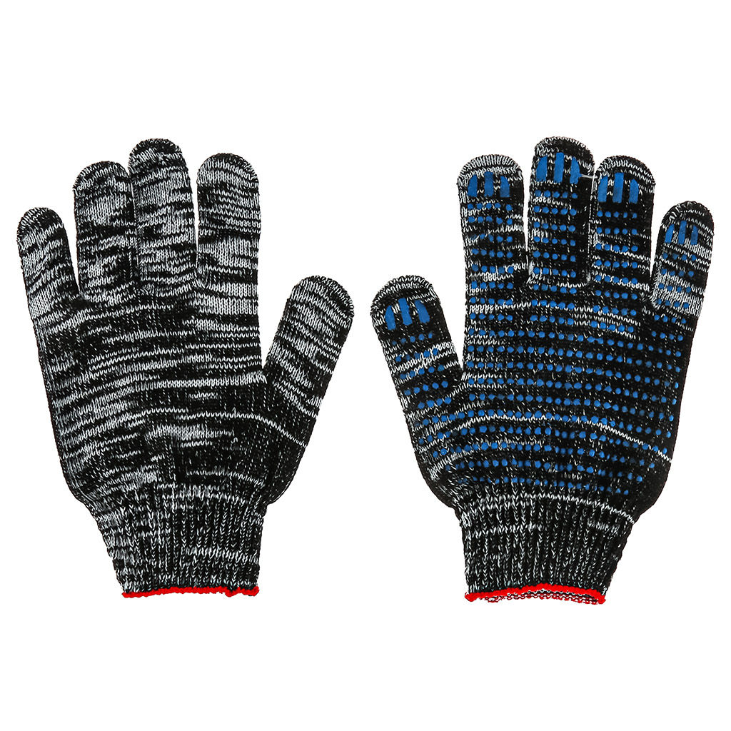 Перчатки хлопчатобумажные с ПВХ (точка), 5 нитей, 10 класс, 50гр плотность вязки, графит (Россия) - Домашняя мода фото 2