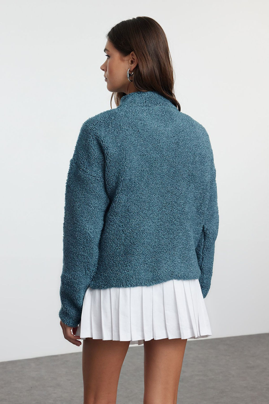 Mavi Yumusak Dokulu Iplik Fermuarl? Dik Yaka Triko Kazak TWOAW25KZ00068 - Trendyolmilla фото 5