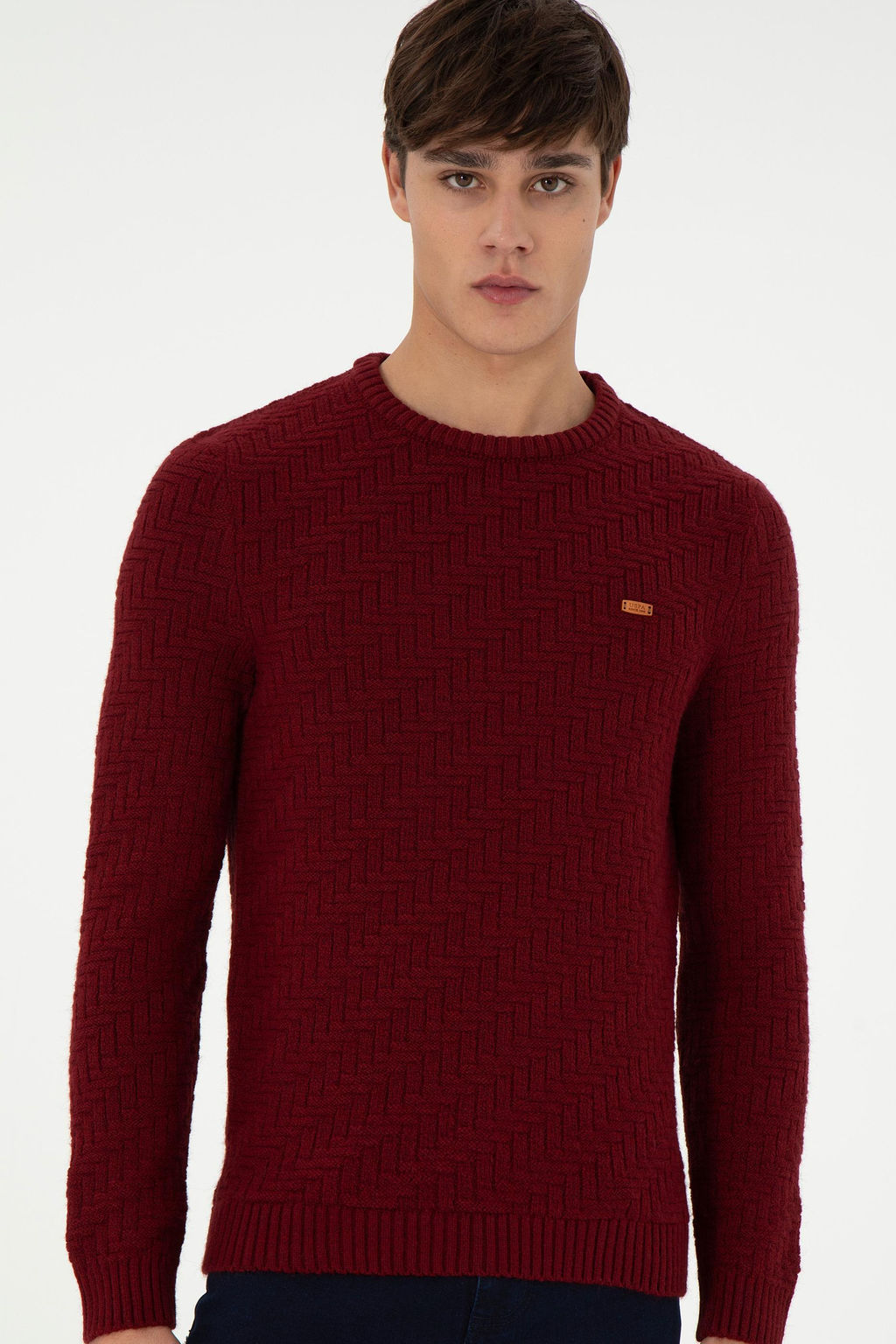Erkek Slim Fit Bisiklet Yaka Bordo Kazak - U.s. polo assn фото 3