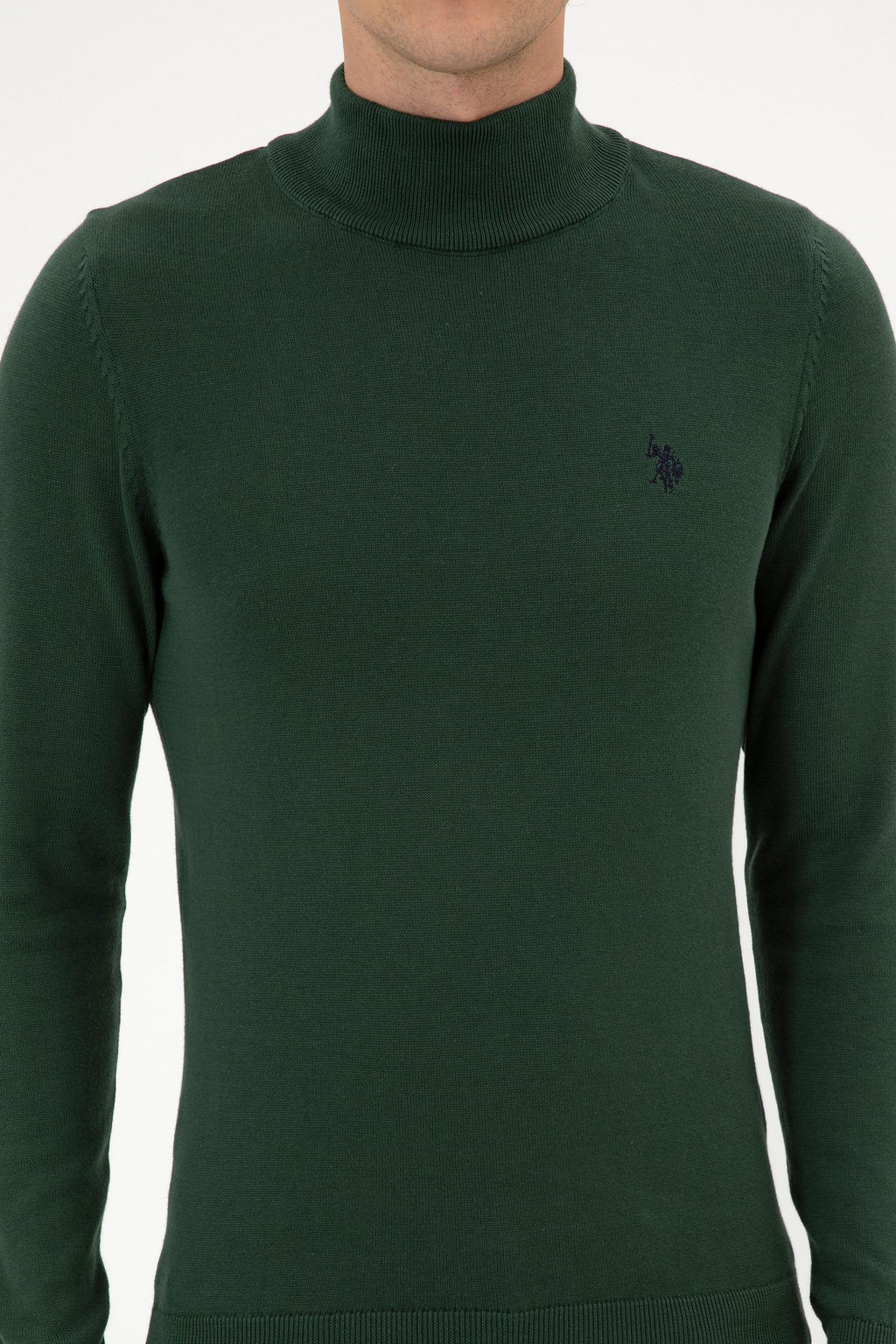 Erkek Slim Fit Bo_azl_ Koyu Ye_il Basic Kazak - U.s. polo assn фото 6