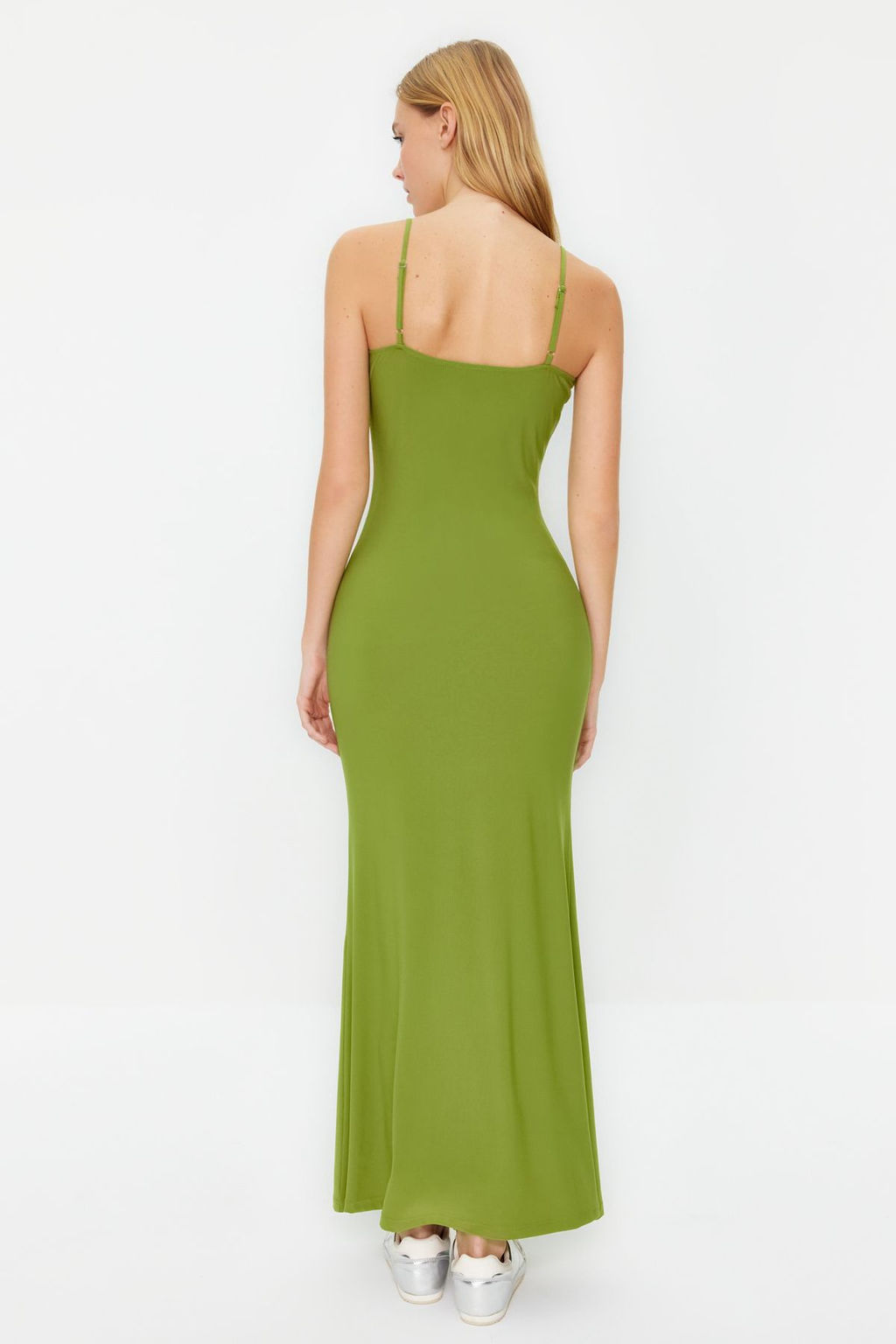 TRENDYOLMILLA Kahverengi Fitted/Vucuda Oturan Ask?l? Maxi Esnek Orme Kalem Elbise TWOSS23EL02435  фото 62