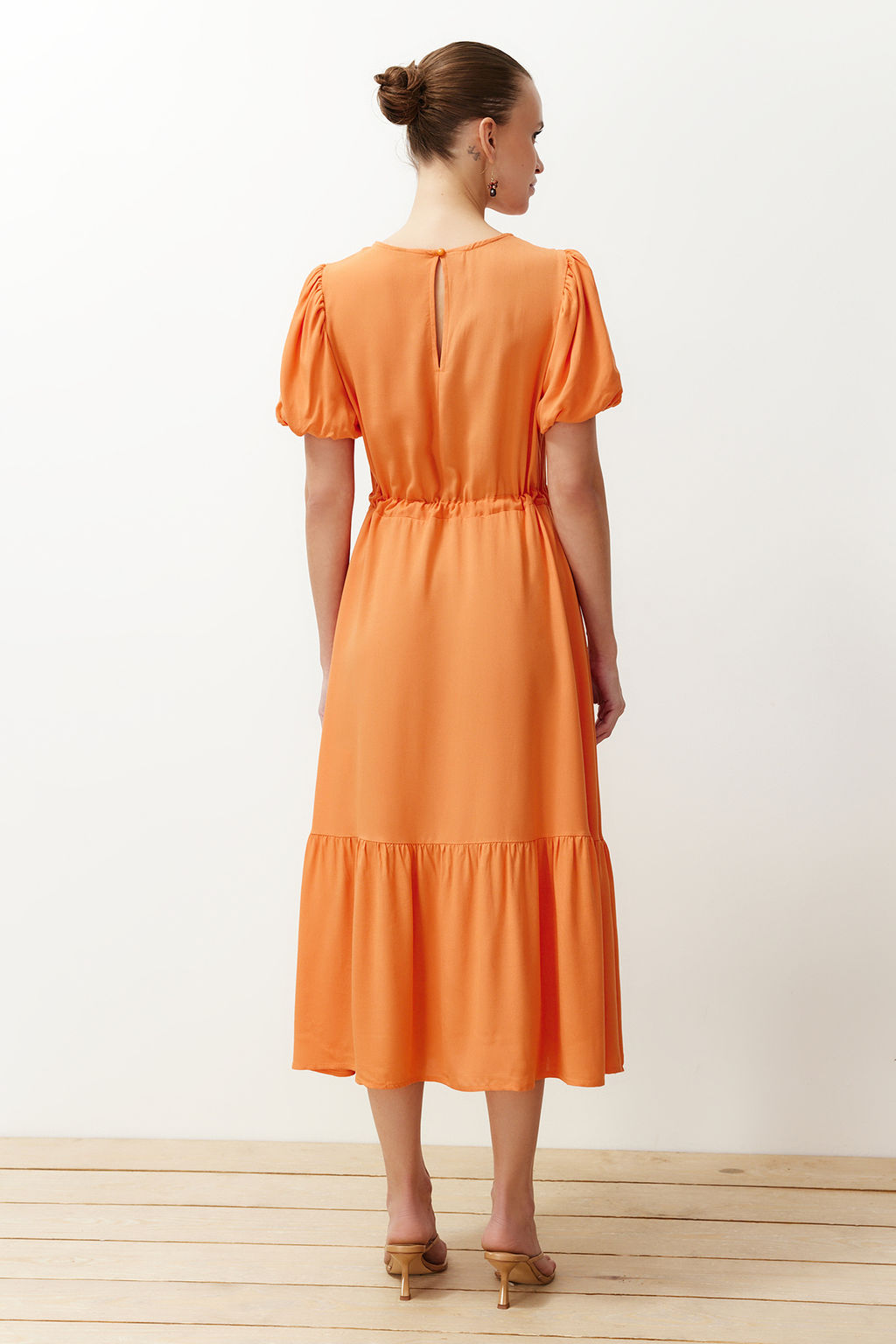 Kiremit Buzgu Detayl? Volanl? Maxi Dokuma Elbise TWOSS24EL00435 - Trendyolmilla фото 6