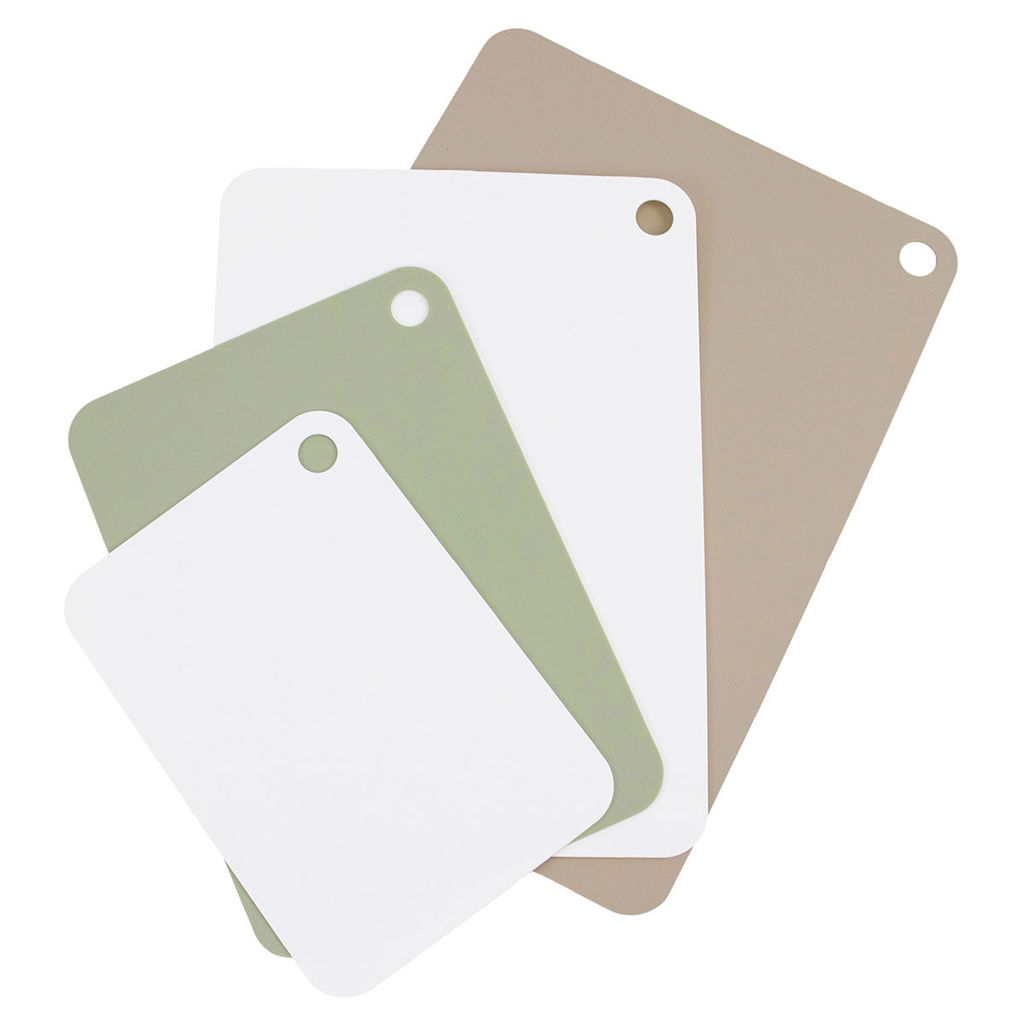 51767 WERNER Набор гибких разделочных досок RAMO из 4 шт.: 40,0x28,5x0,2 см, 35,0x25,0x0,2 см, 30,0x21,2x0,2 см, 25,0x17,5x0,2 см. Цвета: коричневый, белый, зеленый. Материал: полиэтилен.  фото 3