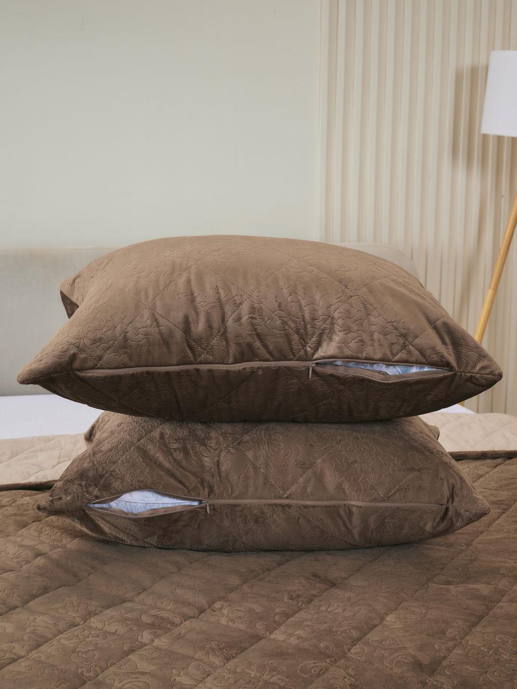 Набор покрывало и чехлы на подушку - Кристалл, цвет коричневый 220x240