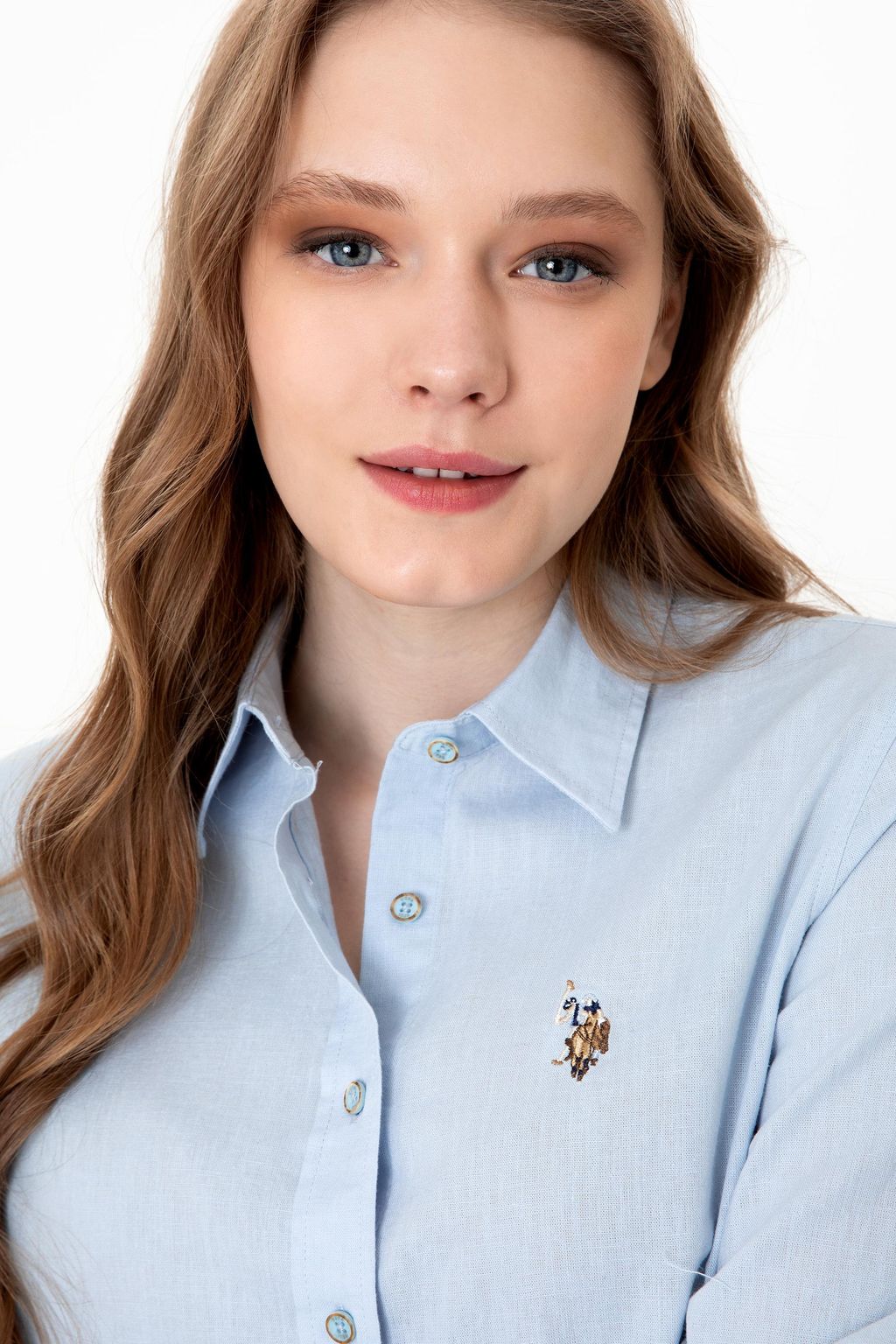 Женская голубая рубашка с длинным рукавом Basic - U.s. polo assn фото 2