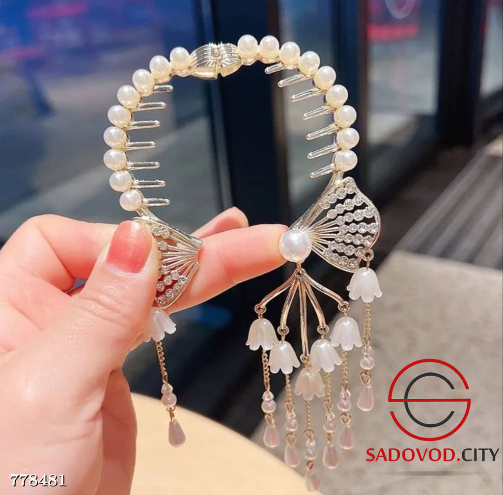 Заколка-зажим для пучка со стразами и жемчугом