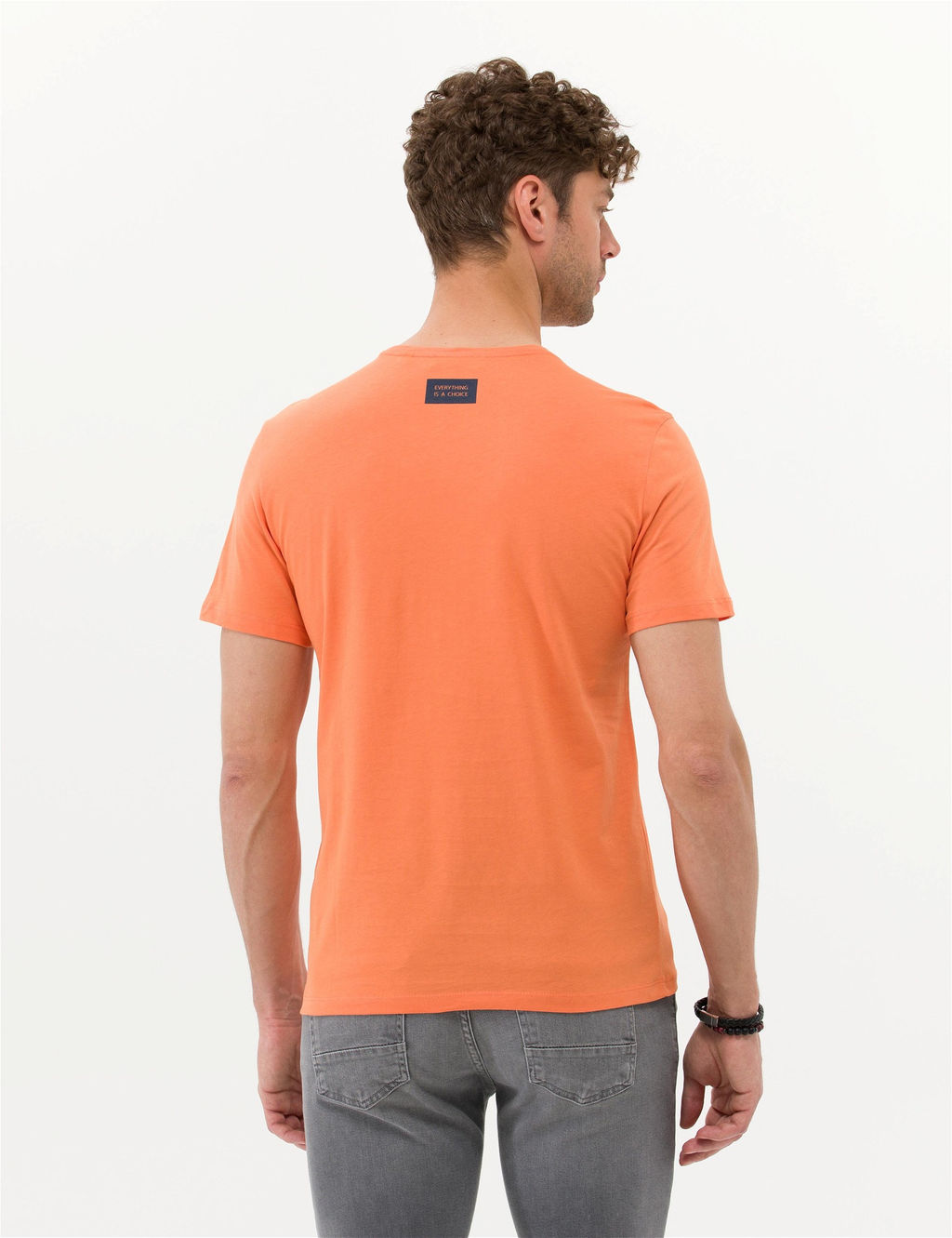 Turuncu Slim Fit Bask_l_ Bisiklet Yaka Ti__rt - Pierre cardin фото 4