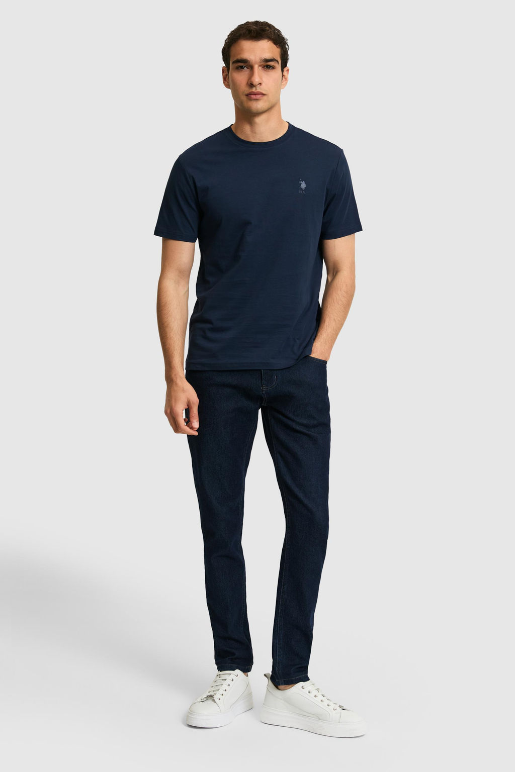 Erkek Regular Fit Bisiklet Yaka Lacivert Basic Ti__rt