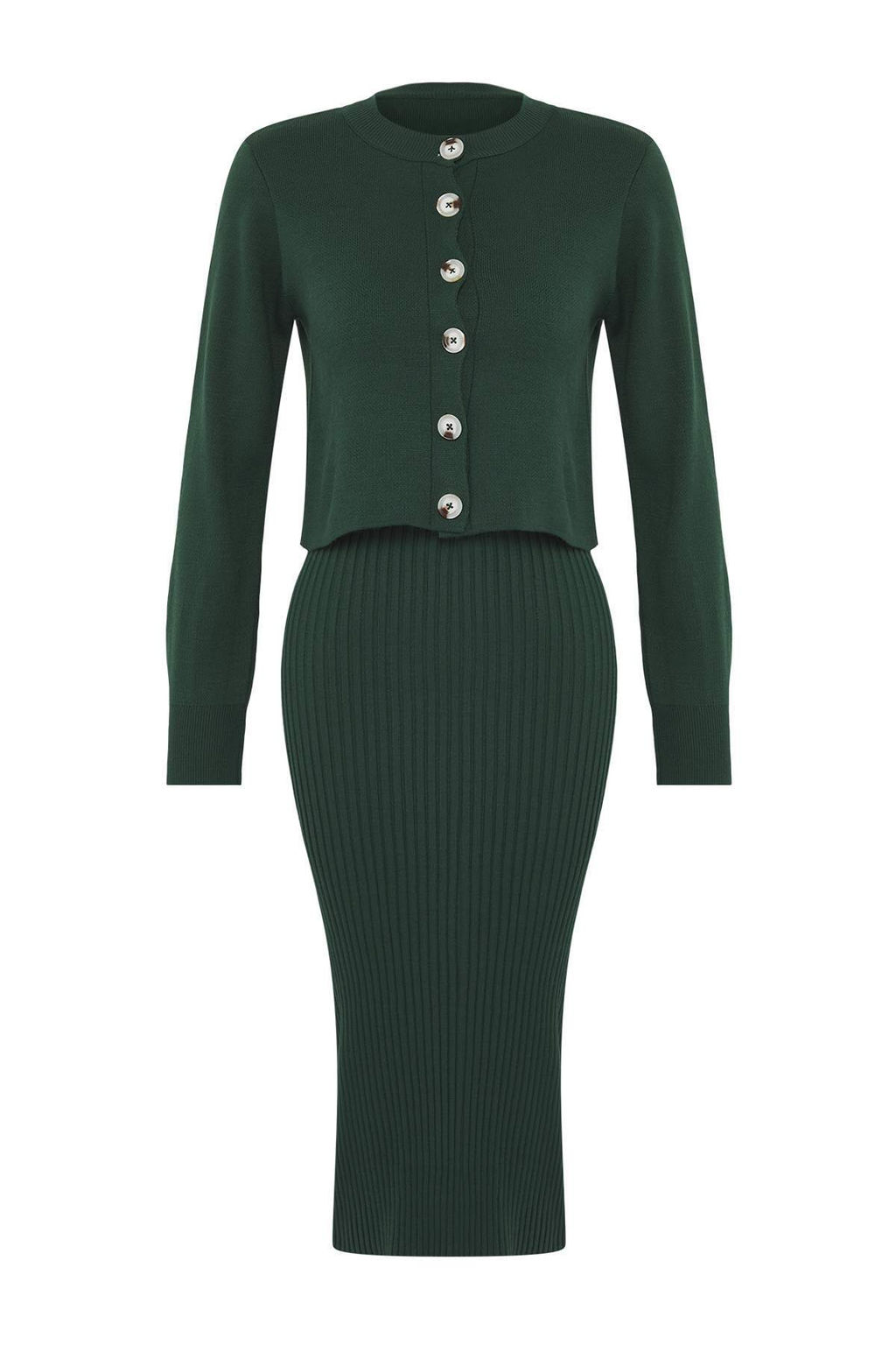 Zumrut Yesili 2li Yesili Midi Triko Basic H?rkal? Elbise TWOSS23EL00738