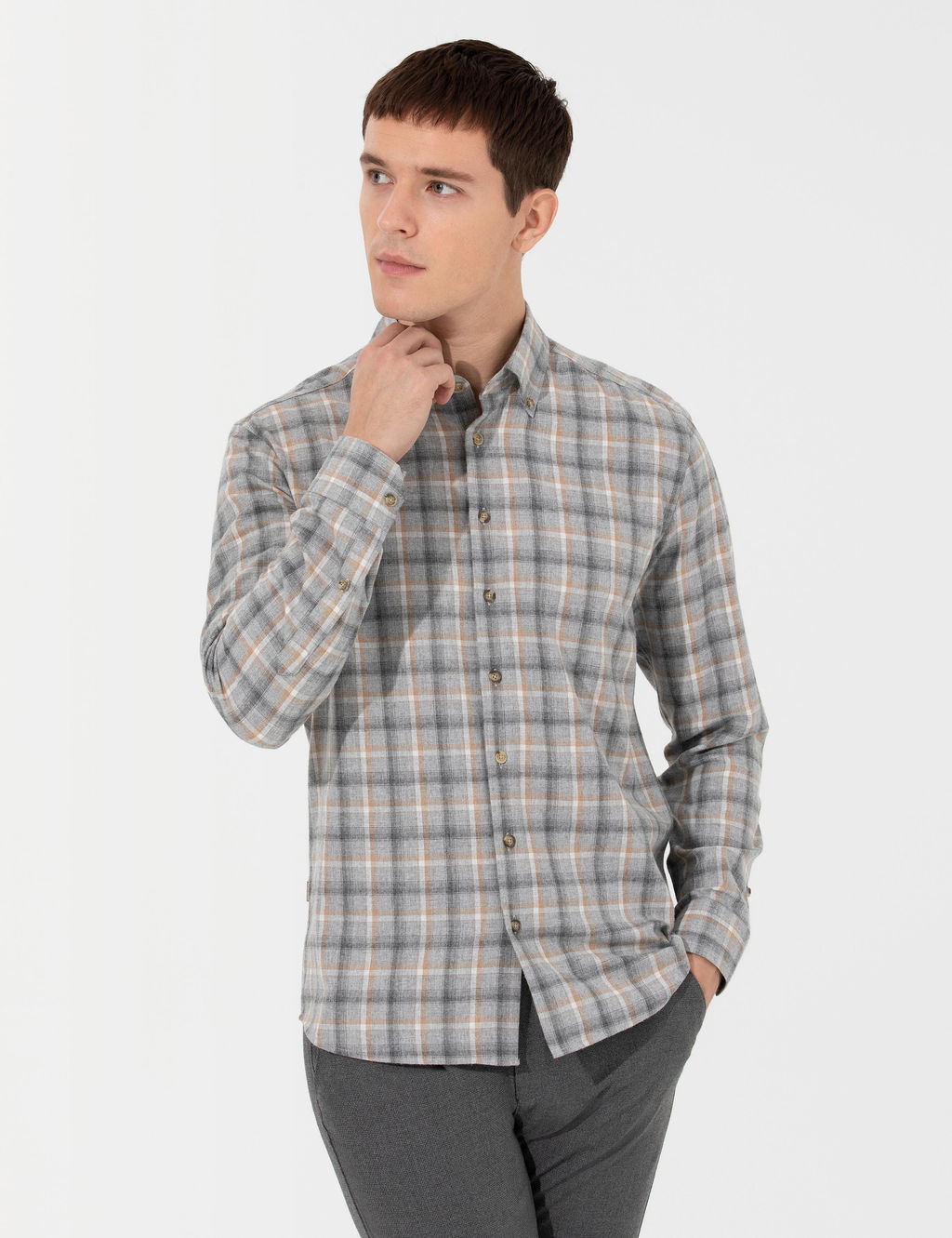 Gri Slim Fit Uzun Kollu G_mlek