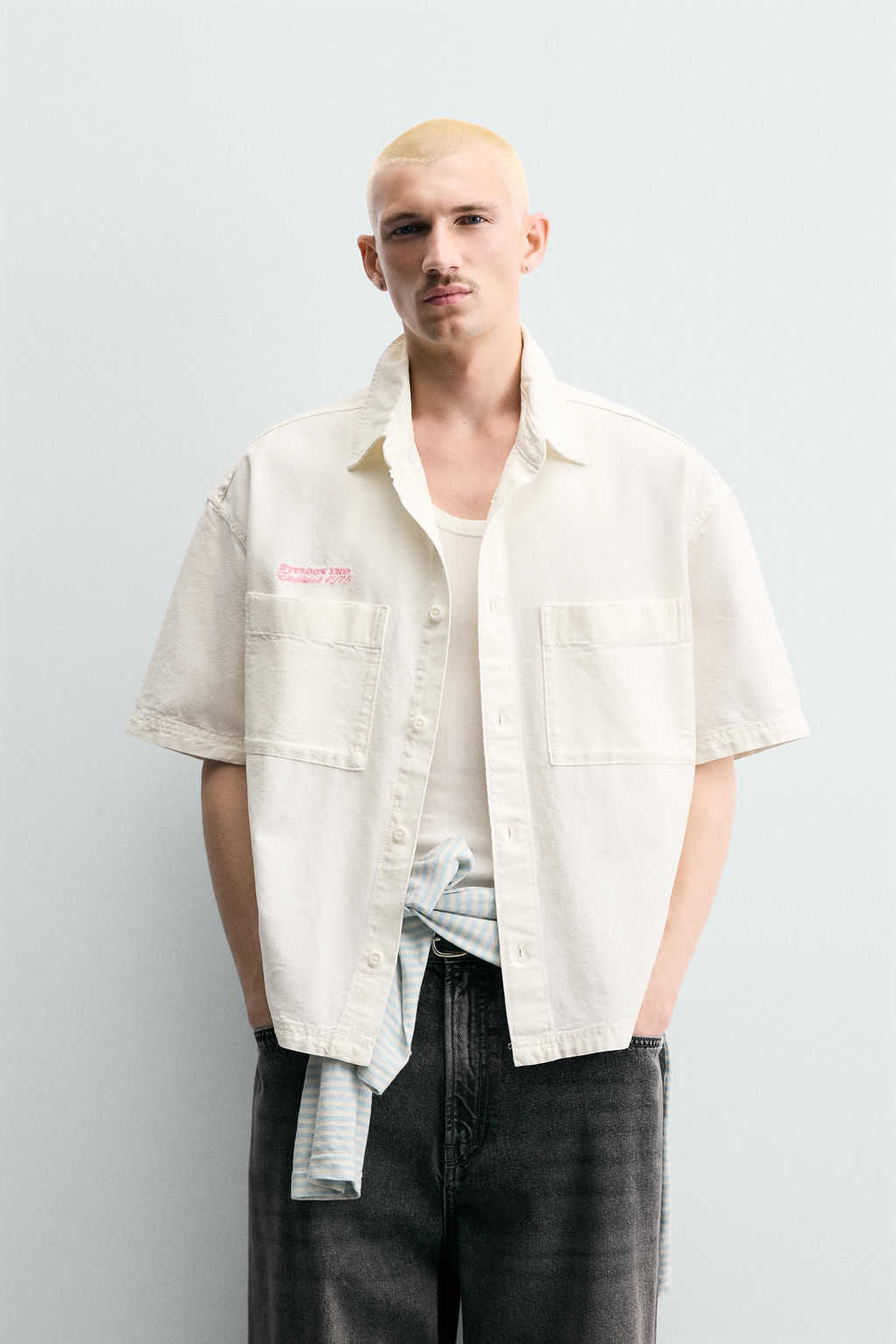CAMISA RELAXED FIT COMBINADA / Blanco - Zara фото 2