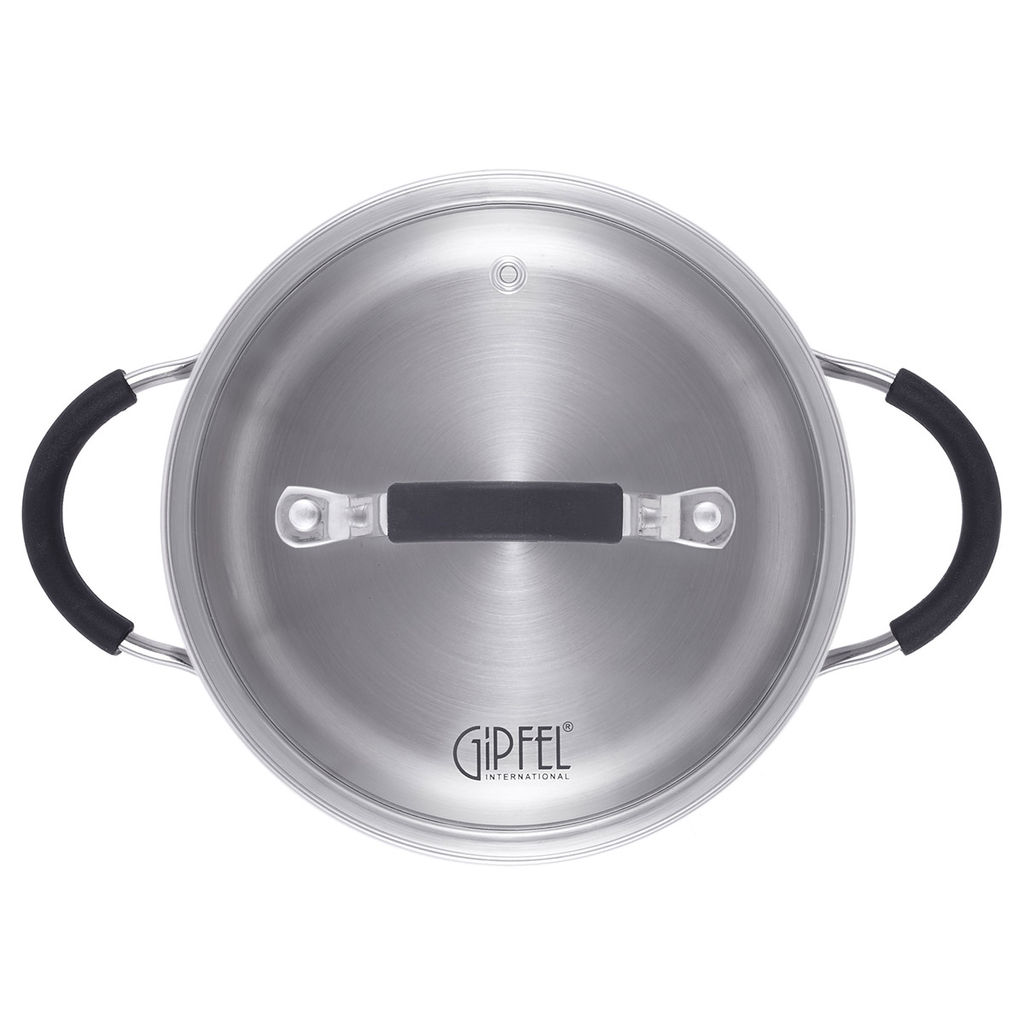1732 GIPFEL Кастрюля METROPOLE 16x7,5см/1,5л со стеклянной крышкой, с индукционным капсульным дном. Материал: нерж. сталь 18/10, силикон. Толщина: 0,6мм  фото 4