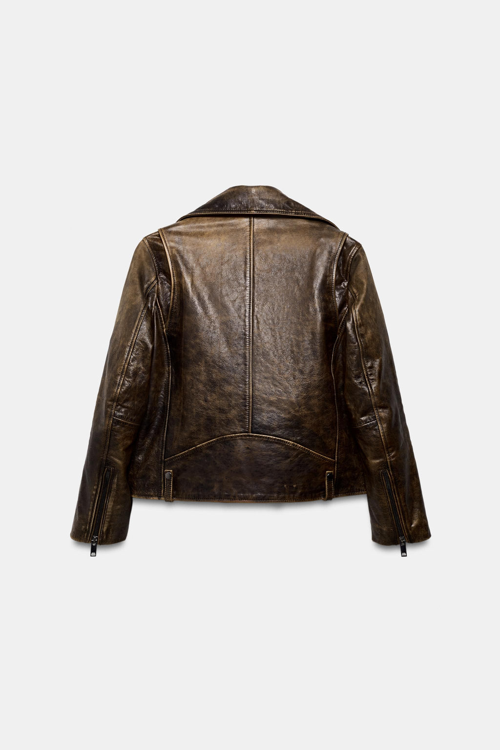 CHAQUETA BIKER PIEL 100% ZW COLLECTION LIMITED EDITION / Marr?n - Zara фото 9