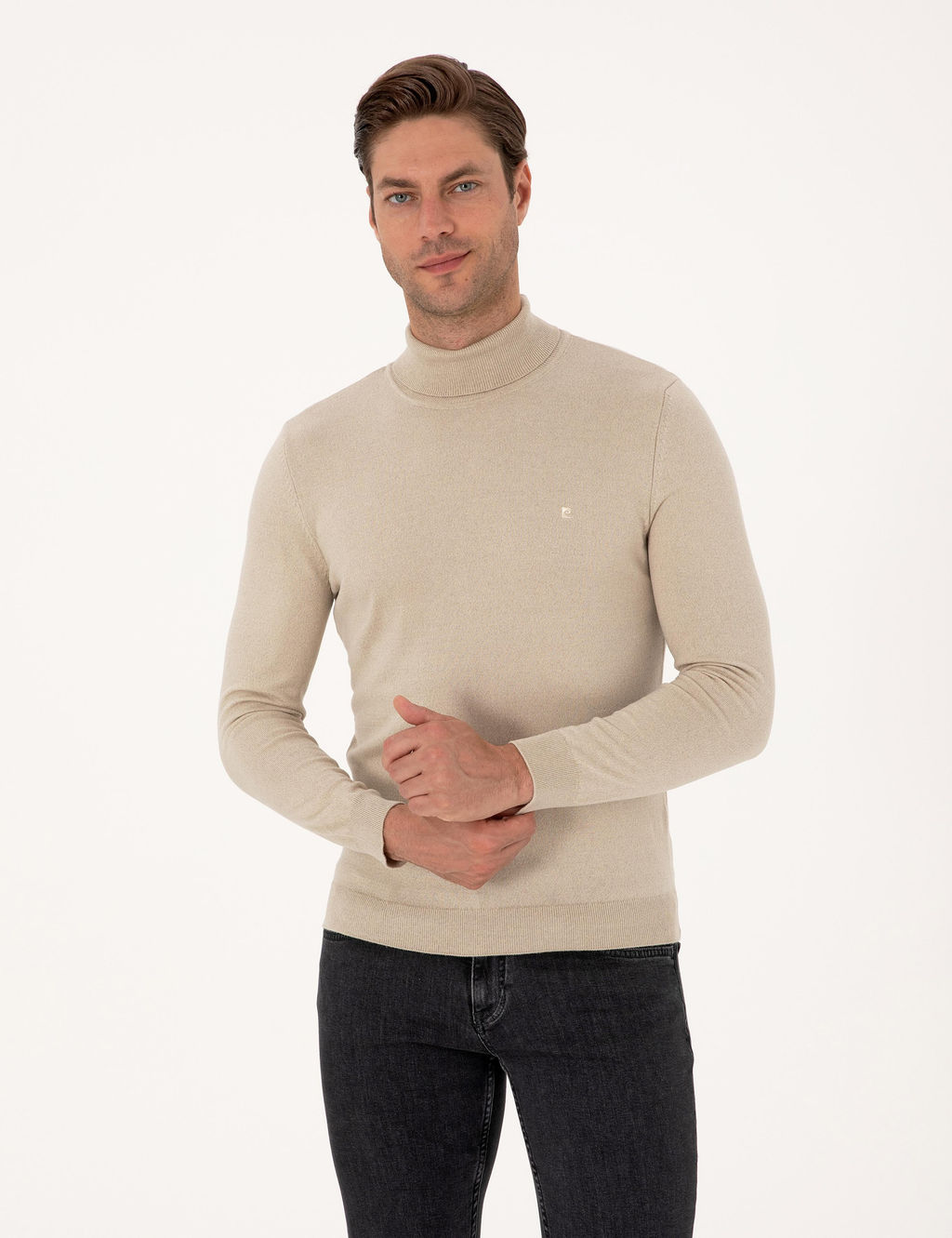 Kum Melanj Slim Fit Bal_k__ Yaka Basic Triko Kazak - Pierre cardin фото 3