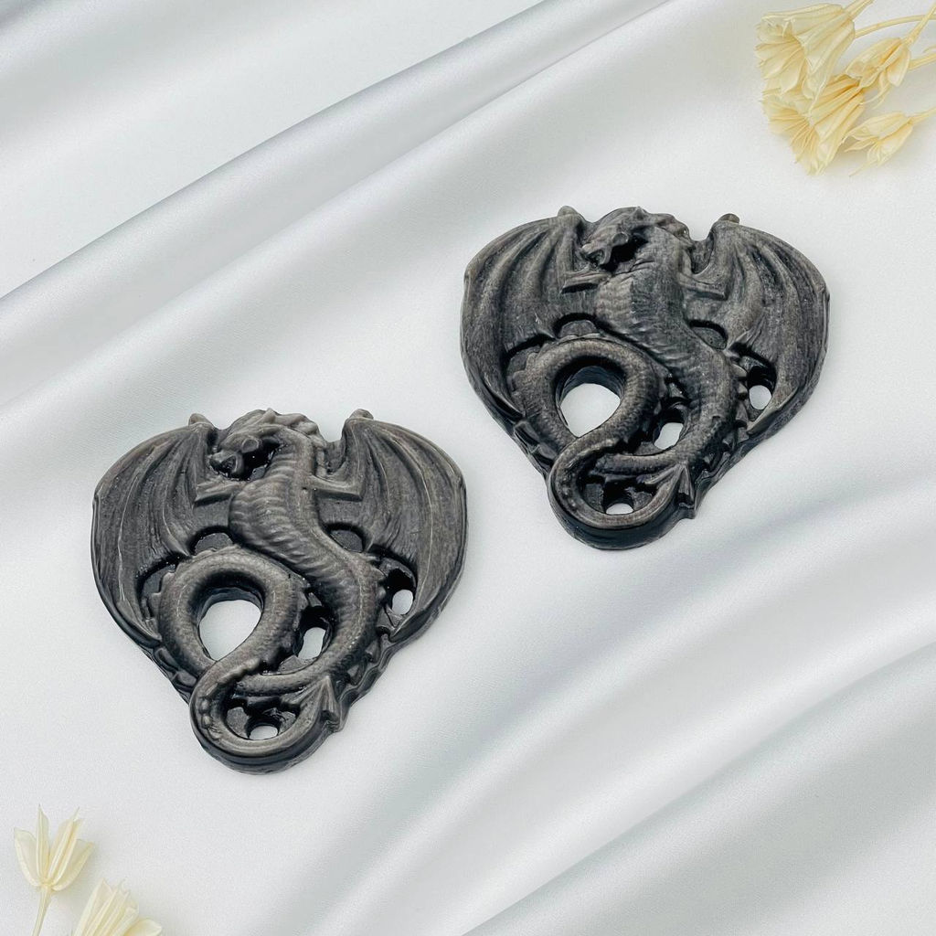 Фигурка "Дракон" из серебристого Обсидиана