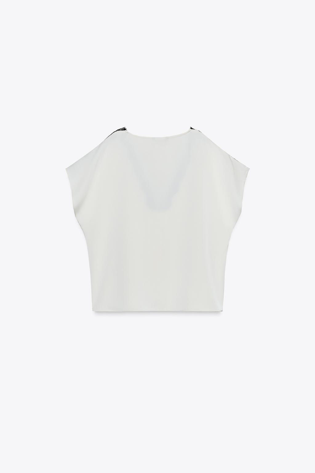 CONTRAST LACE SATIN BLOUSE - Zara фото 4