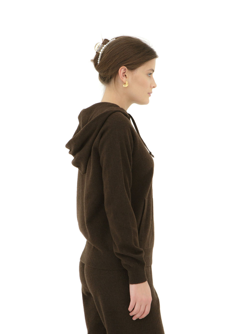 Джемпер из пуха яка с капюшоном 4204 темно-коричневый