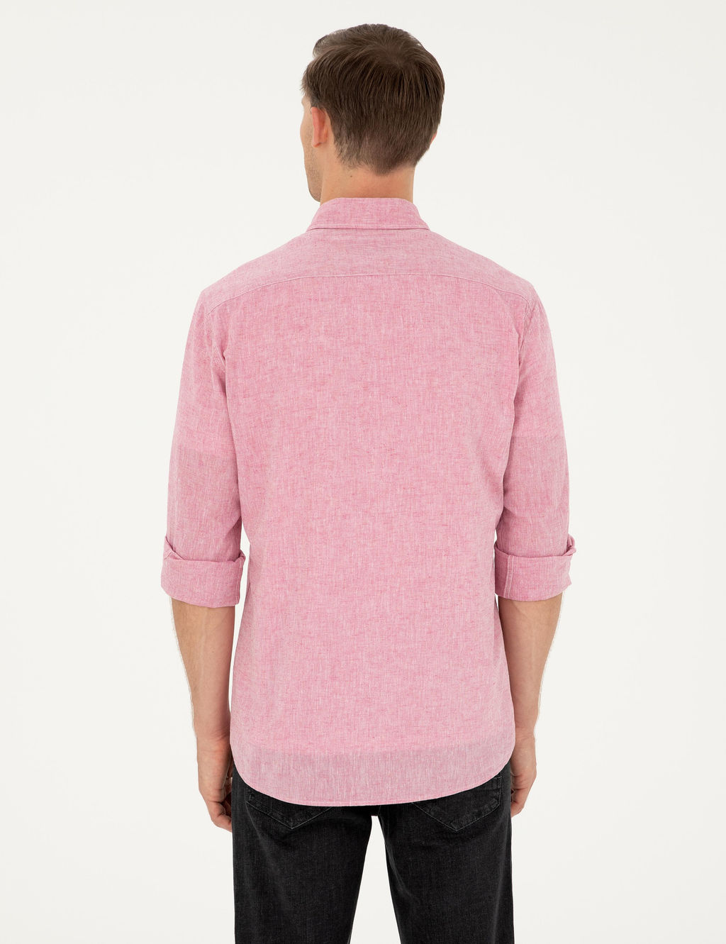 K_rm_z_ Slim Fit Keten Kar___ml_ G_mlek