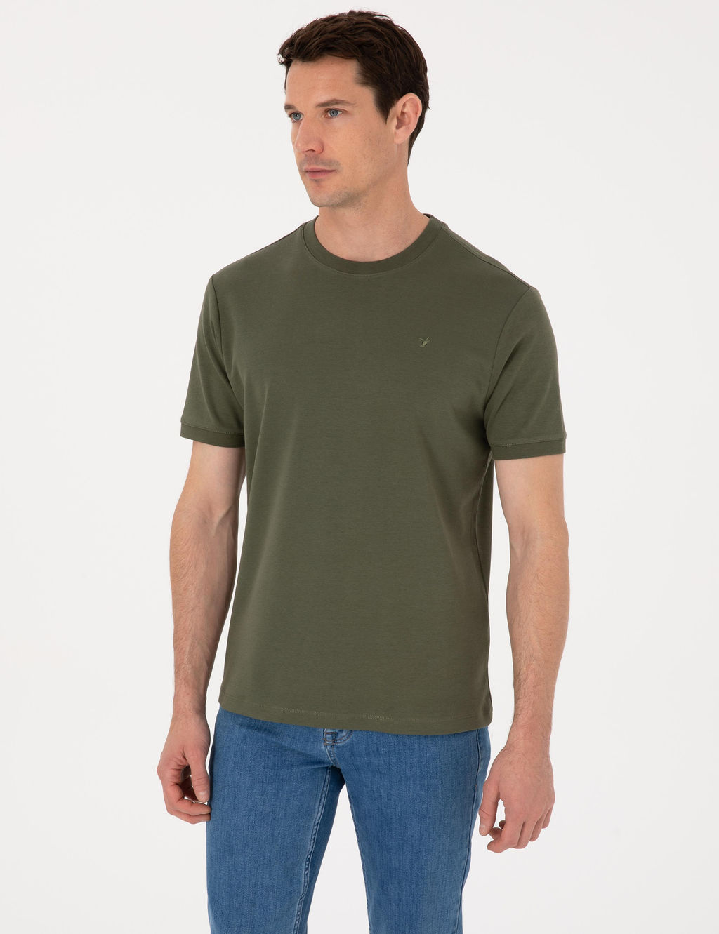 Haki Regular Fit %100 Pamuk Bisiklet Yaka Basic T-shirt