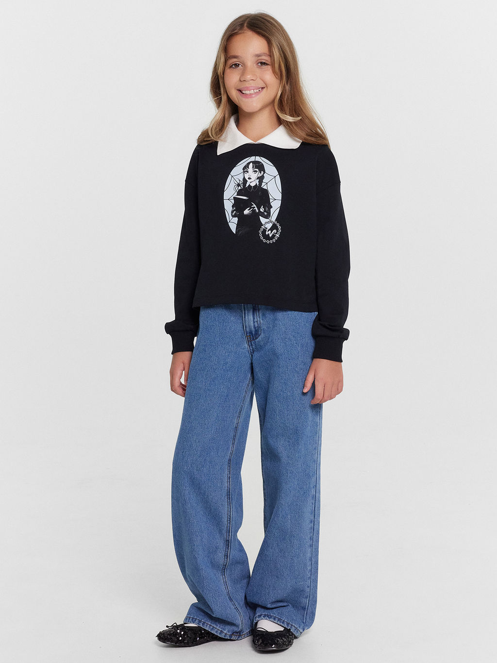 Свитшот для девочек с классическим воротником и принтом Уэнздей - Mark formelle фото 3