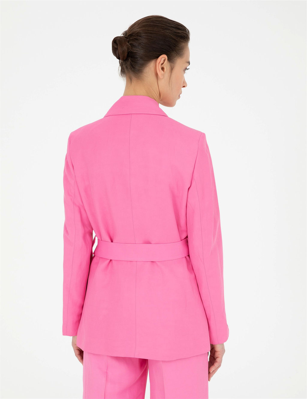 Pembe Keten Kar___ml_ Regular Fit Ceket
