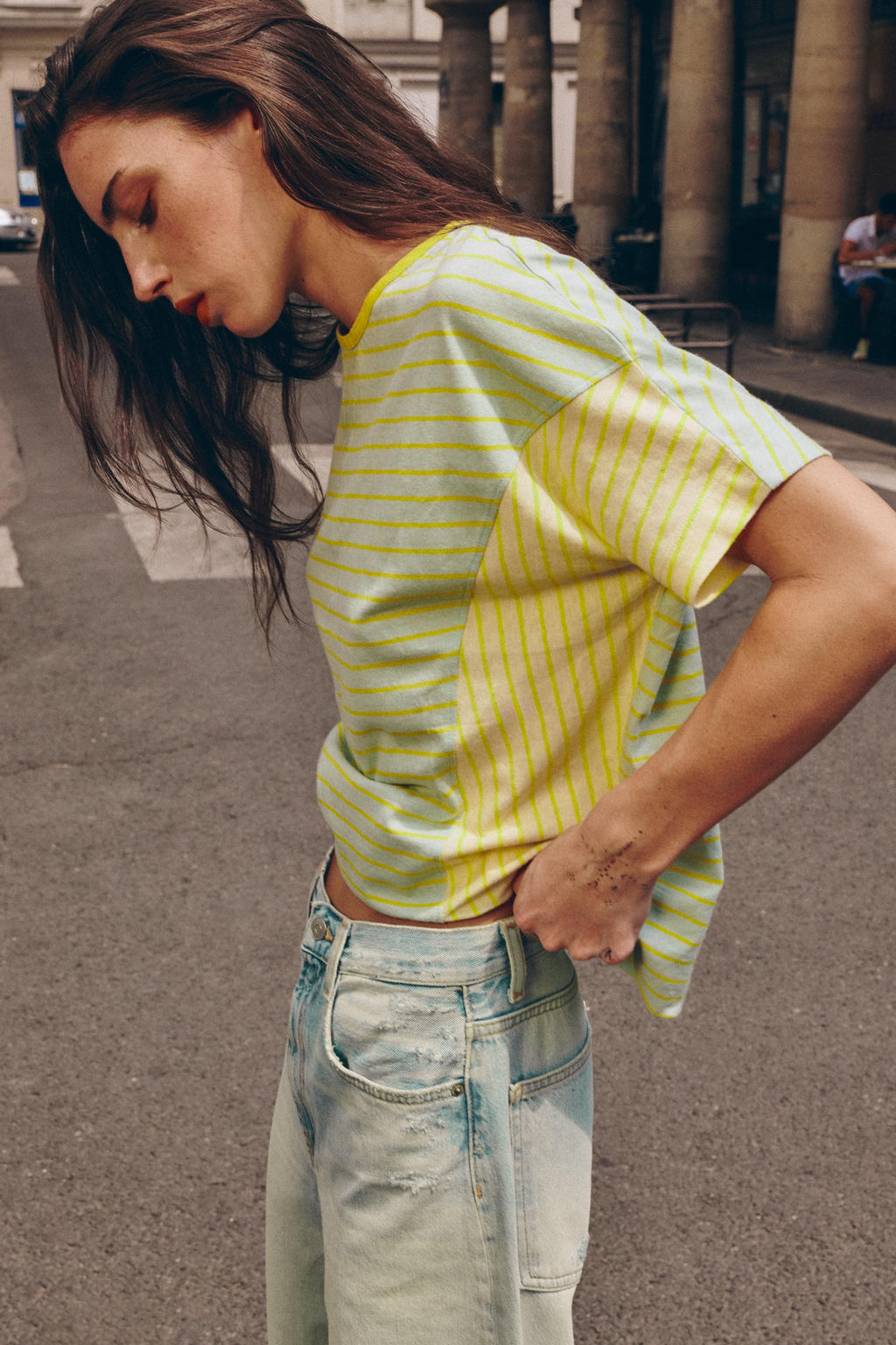 CAMISETA RAYAS ALGOD?N Y LINO / verde lavado - Zara фото 3