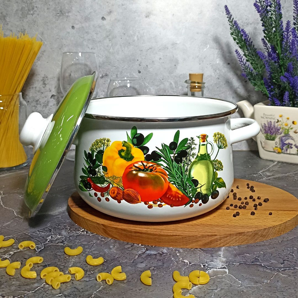 Кастрюля 4,0л конич. белосн. Европейская кухня 1с46я - Стальэмаль фото 4