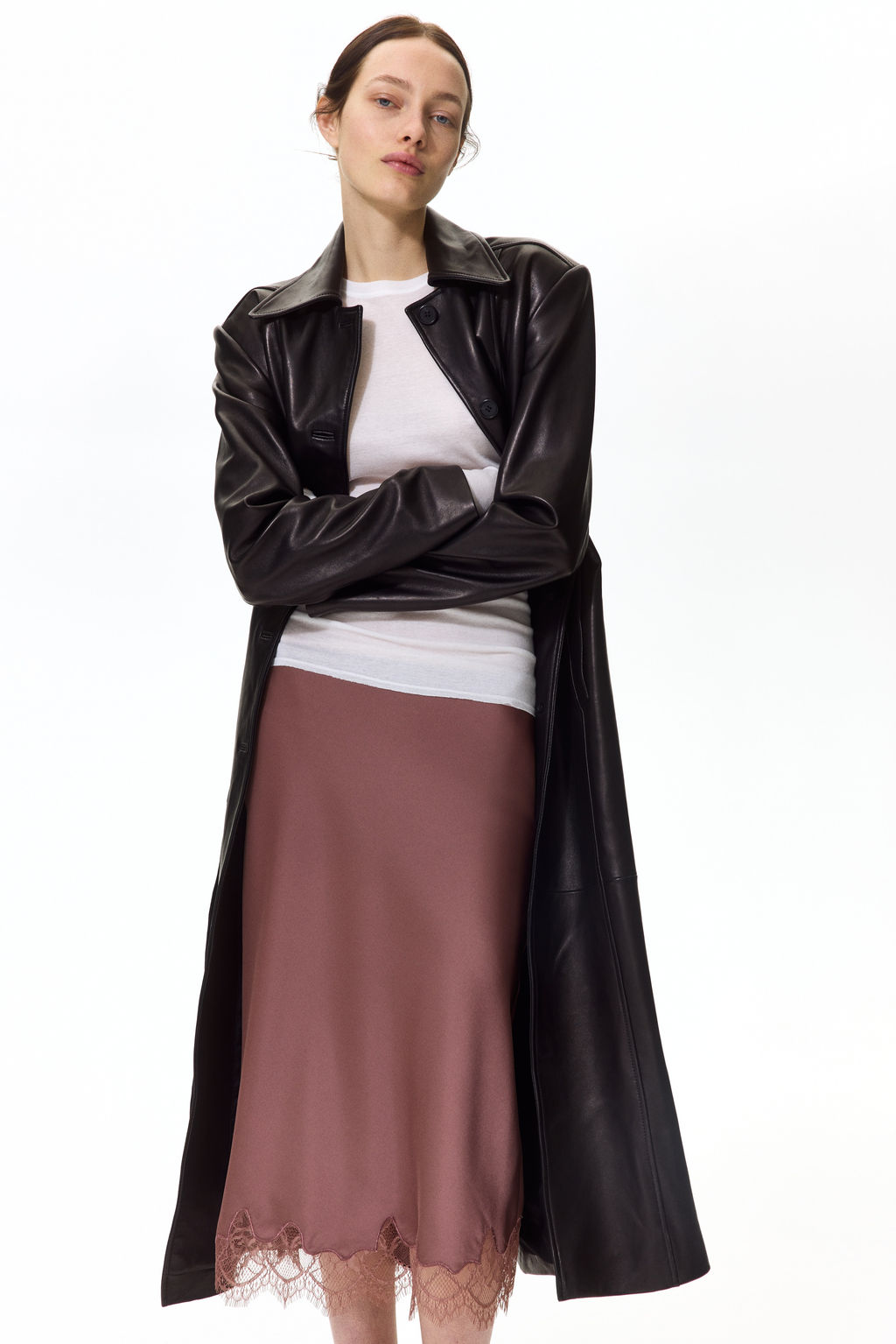 Falda lencera con ribete de encaje - H&m фото 5