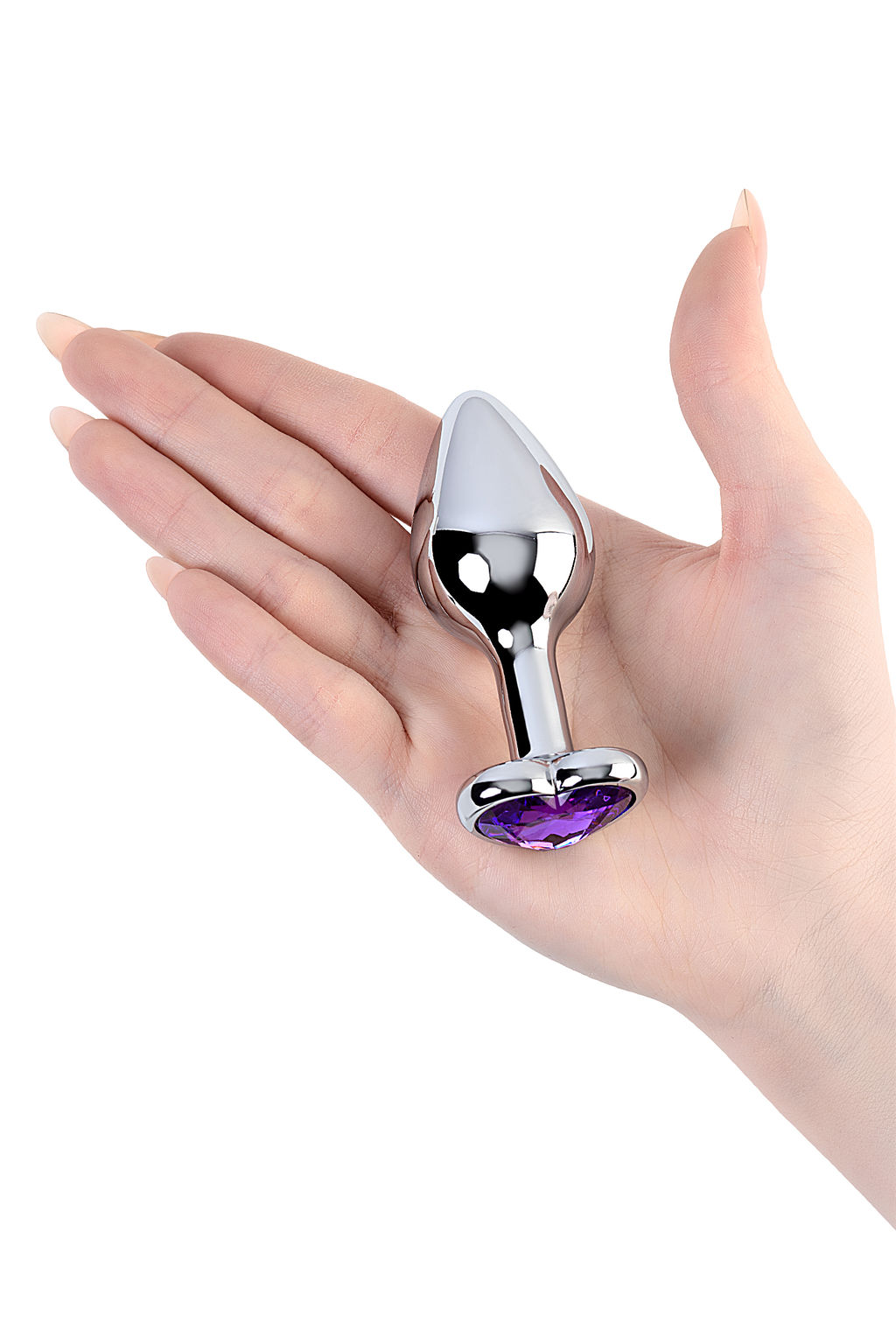 Анальная втулка Metal by TOYFA, металл, серебряная, с фиолетовым кристаллом, 8 см, 3 см, 165 г  фото 6