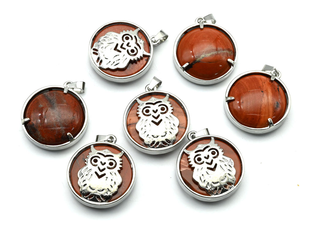 Подвеска Сова 27*27мм с яшмой красной