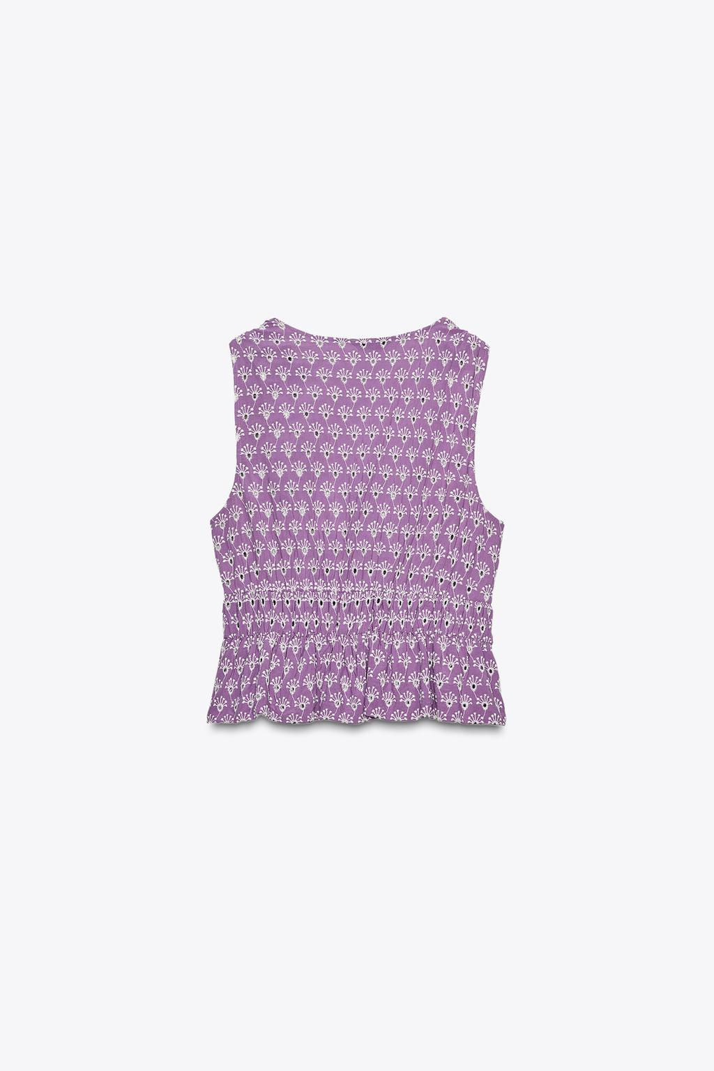 TOP WITH CUTWORK EMBROIDERY AND TIE DETAIL - Zara фото 7