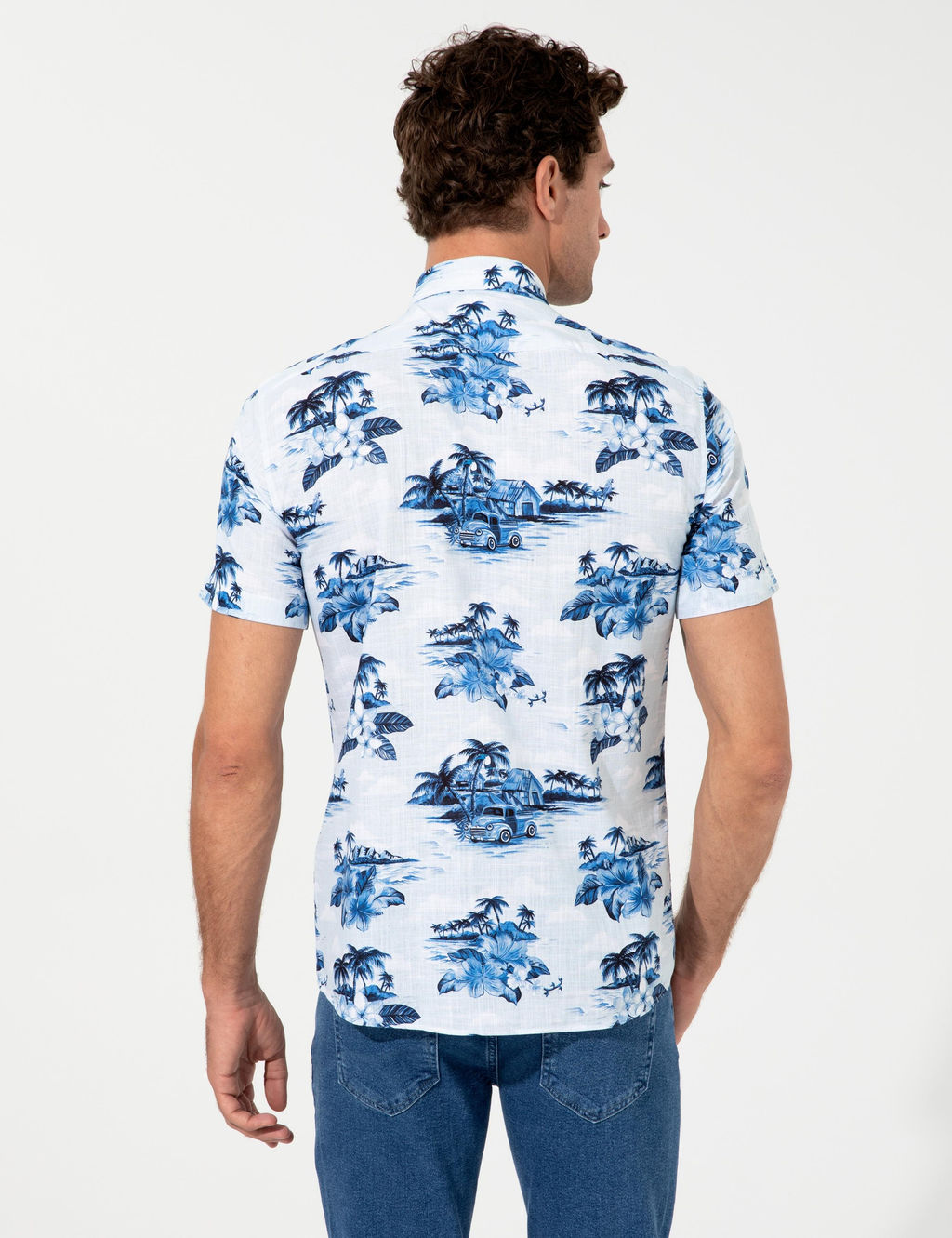 Голубая зауженная рубашка с коротким рукавом - Cacharel фото 5