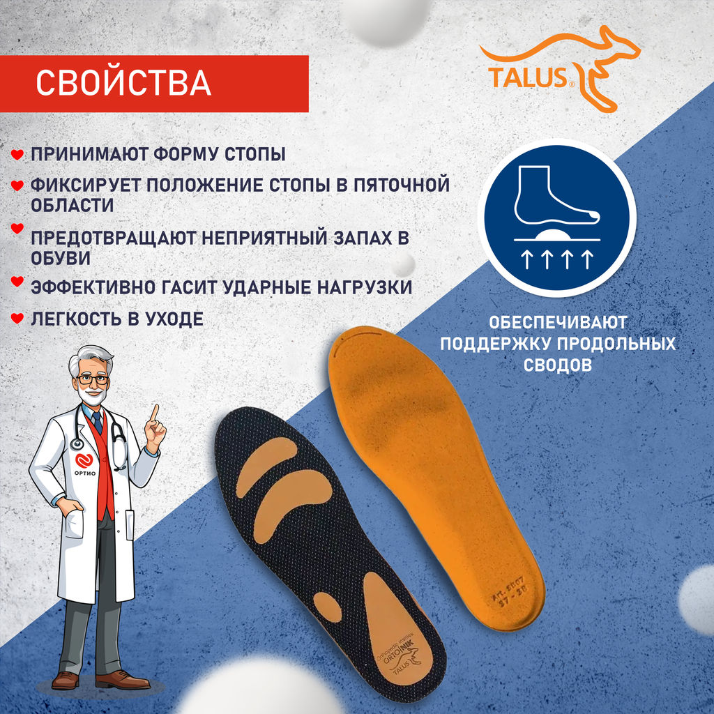 Ортопедические мягкие антибактериальные стельки с зонами разгрузки для спорта, при плоскостопии Talu - Talus фото 10