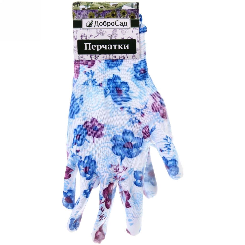 Цена за 12 шт. Перчатки нейлоновые "Фантазия-Лунный цветок" с ПВХ покрытием полуоблитые 8 р-р ДоброСад