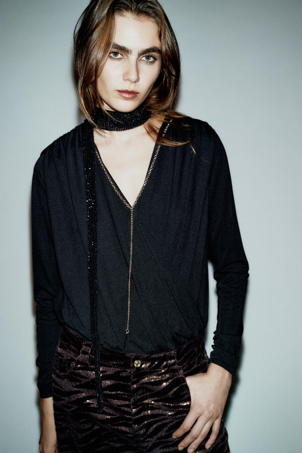 SEQUINNED VELVET TROUSERS