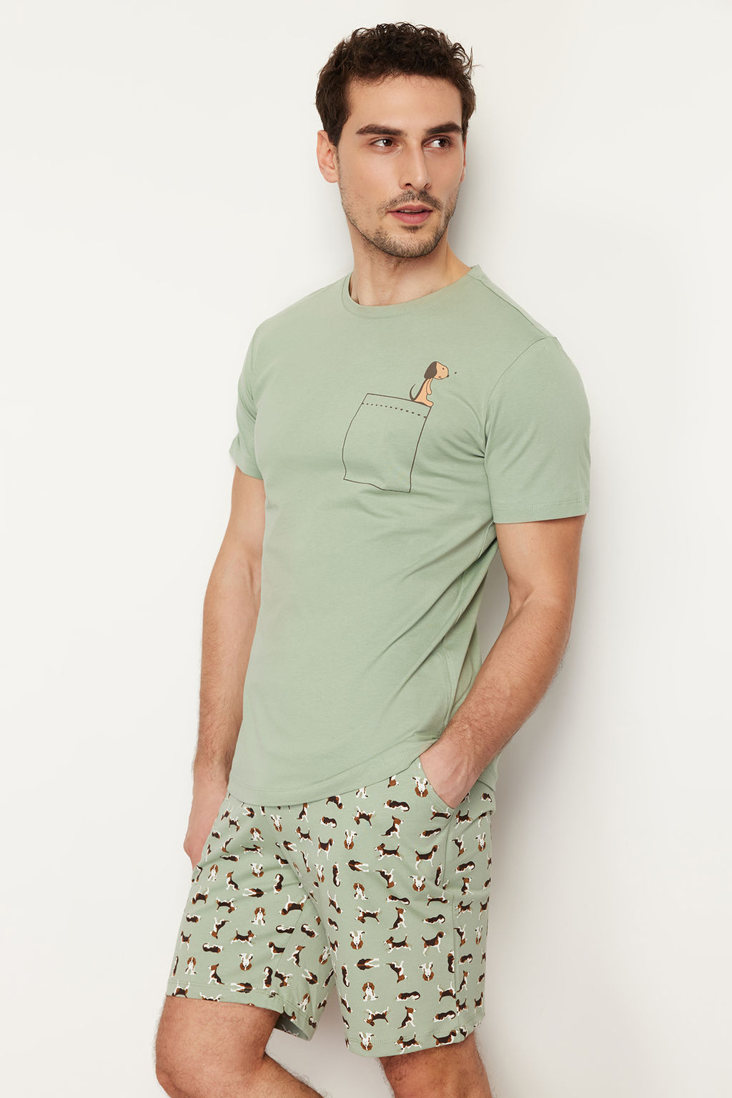 TRENDYOL MAN Indigo Regular Fit Kopek Desenli Orme Sortlu Pijama Tak?m? THMSS21PT0324 - Trendyolmilla фото 8