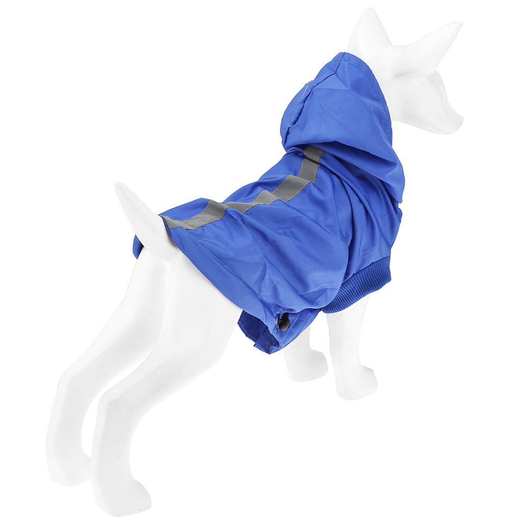 Пэт тойс (Pet toys) Одежда для собаки Плащ с капюшоном, на липучке, светоотражающая полоска, р-р XL, длина спинки 34см/обхват груди 52см/обхват шеи 38см, цвет-синий, плащевка (Китай) - Домашняя мода фото 3
