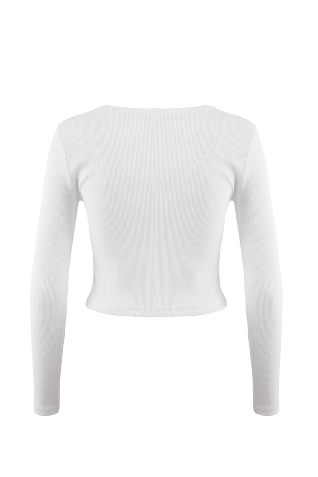 Siyah-Beyaz 2li Paket Fitted/Vucuda Oturan Bisiklet Yaka Crop Fitilli Esnek Orme Bluz TWOAW22BZ0331
