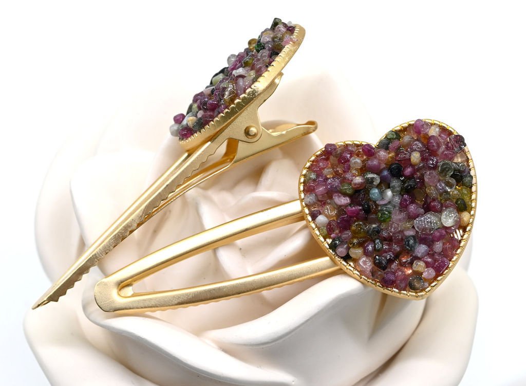 Зажим для волос Сердце с натуральным турмалином 7,5*3,3*2см