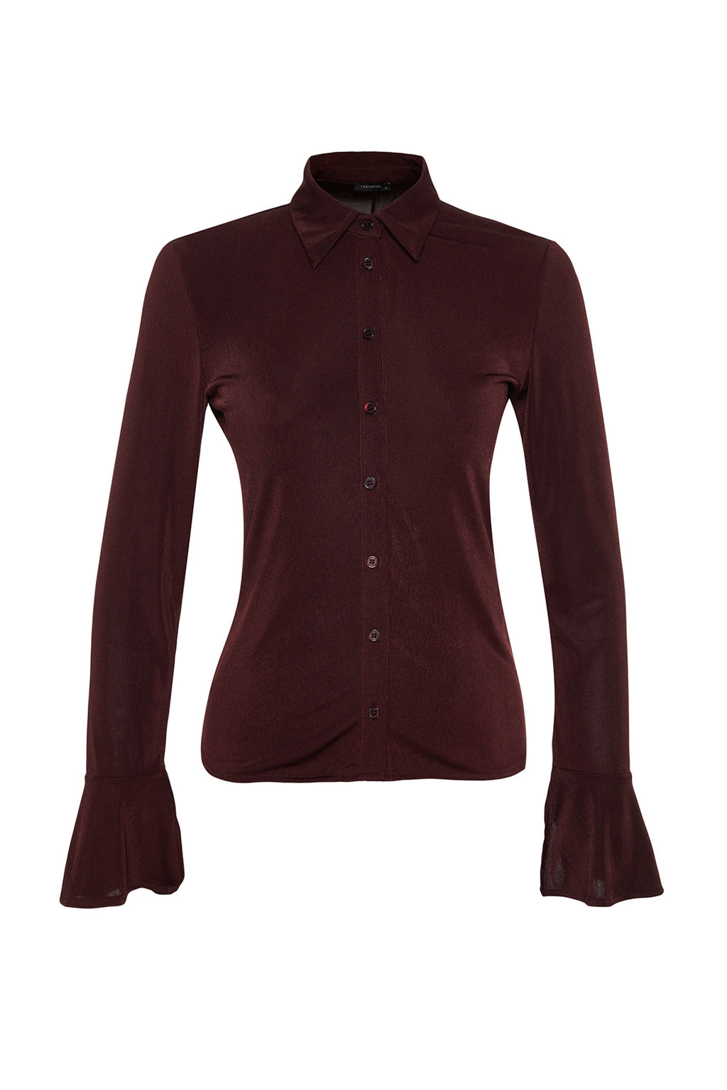 TRENDYOLMILLA Kahverengi Premium Parlak Yuzeyli ve Yumusak Dokulu Polo Yaka Dugmeli Orme Gomlek TWOAW24GO00194  фото 7
