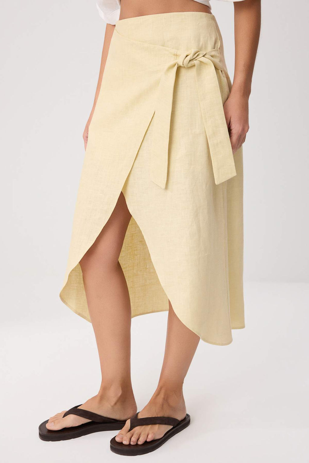 Bej Anvelop Ba_lama Detayl_ %100 Keten Midi Boy Etek TWOSS26ET00167 - Trendyolmilla фото 5