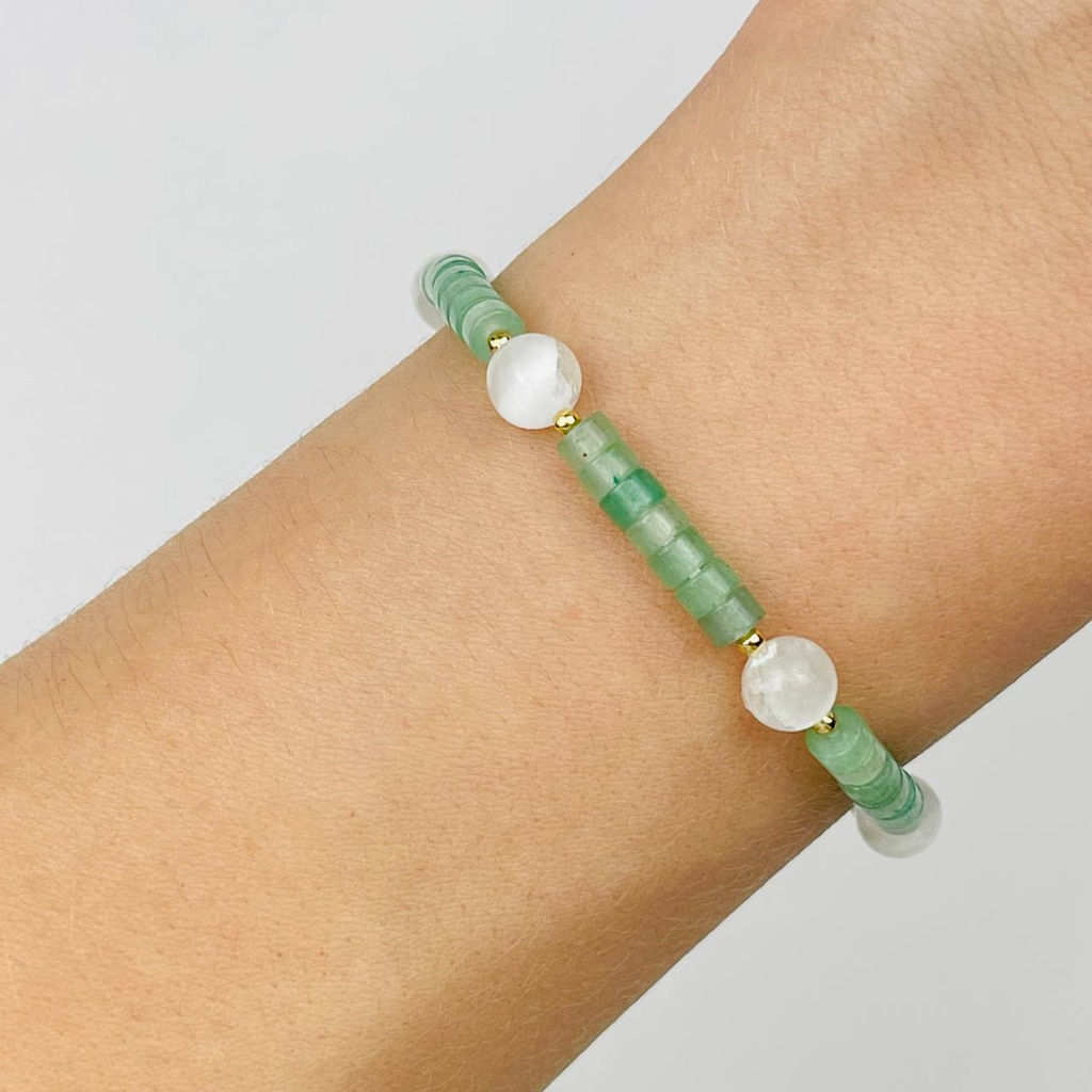 Браслет из зеленого Кварца и Селенита 19 см +