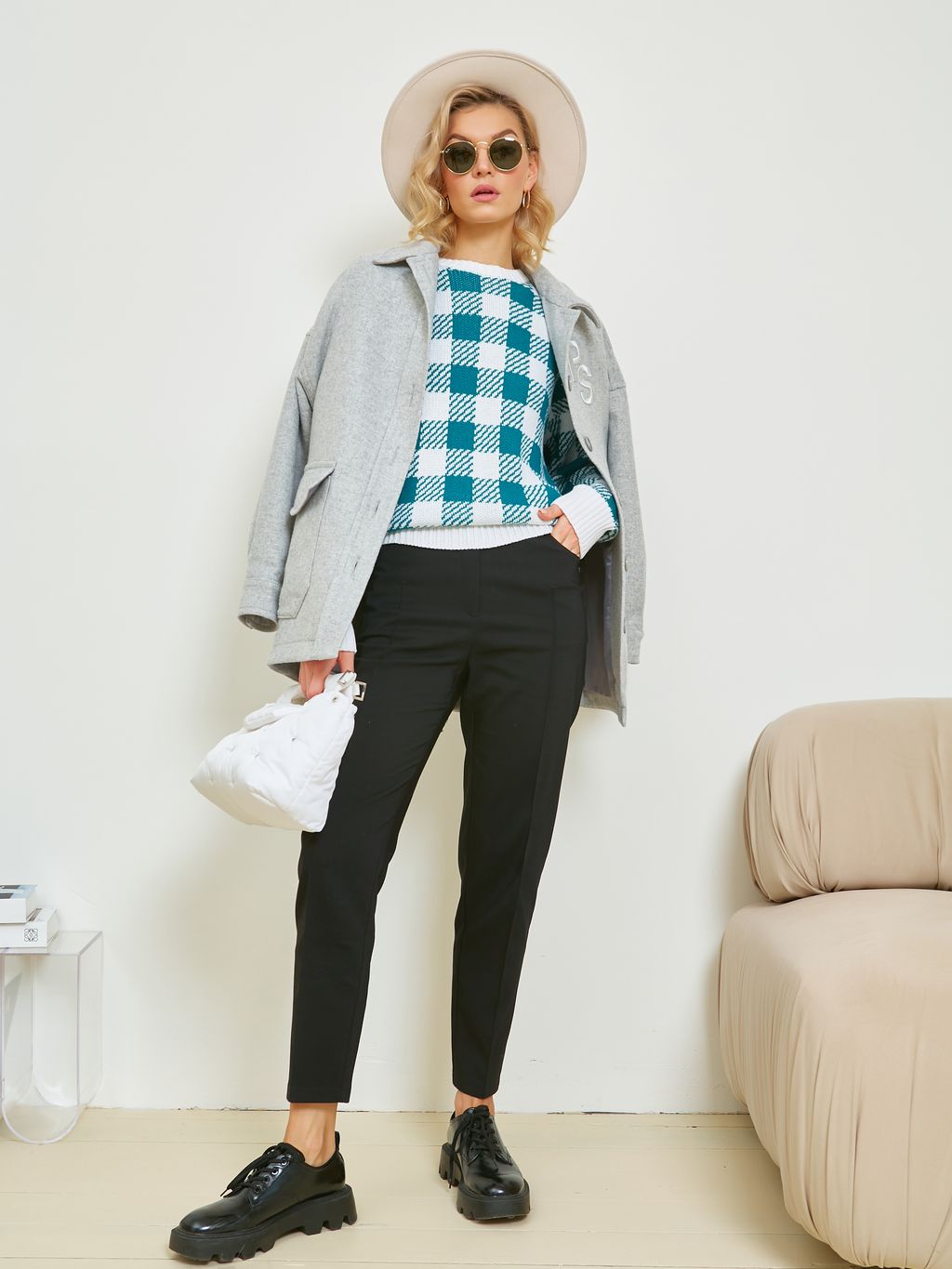Джемпер вязаный в клетку - Stilla фото 3