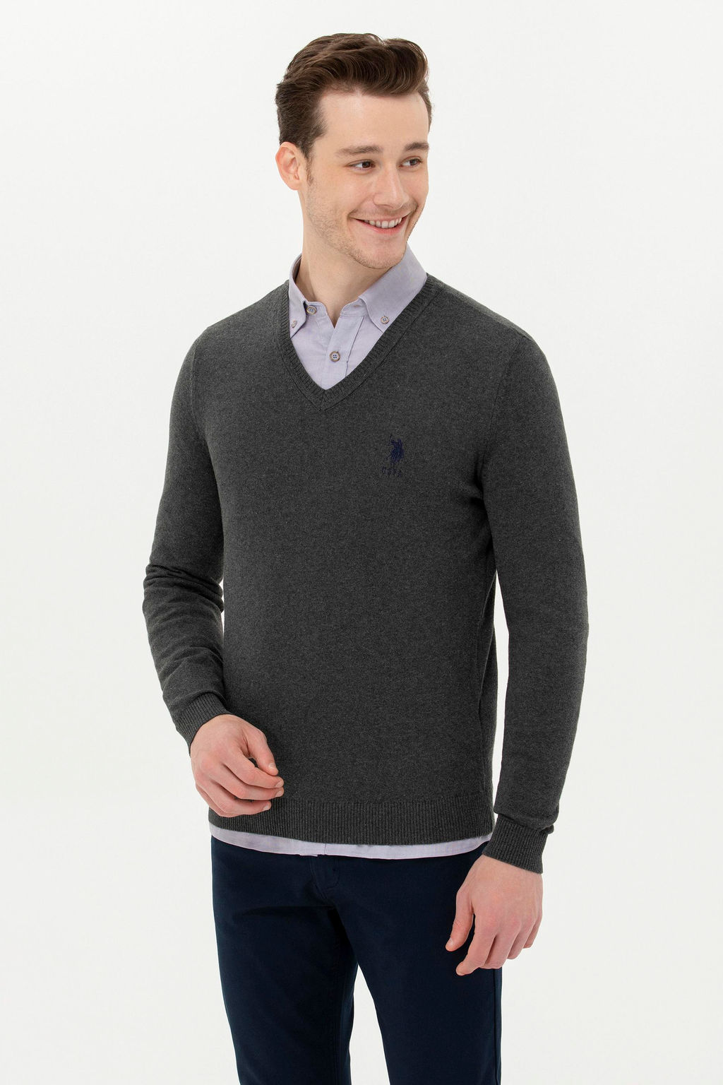 Мужской базовый свитер антрацитового меланжа - U.s. polo assn фото 15