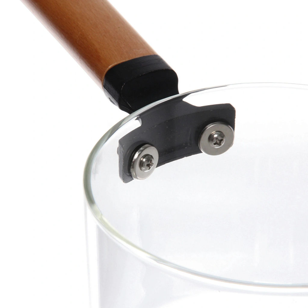 Кастрюля из боросиликатного стекла 1,5л "Хай-Тек" с деревянной ручкой