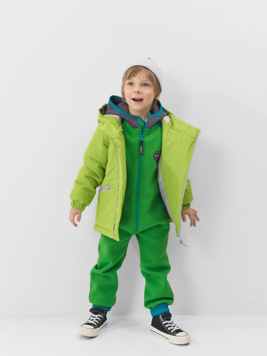 Комбинезон с карманами Колор блок "Зеленая мята" утепленный