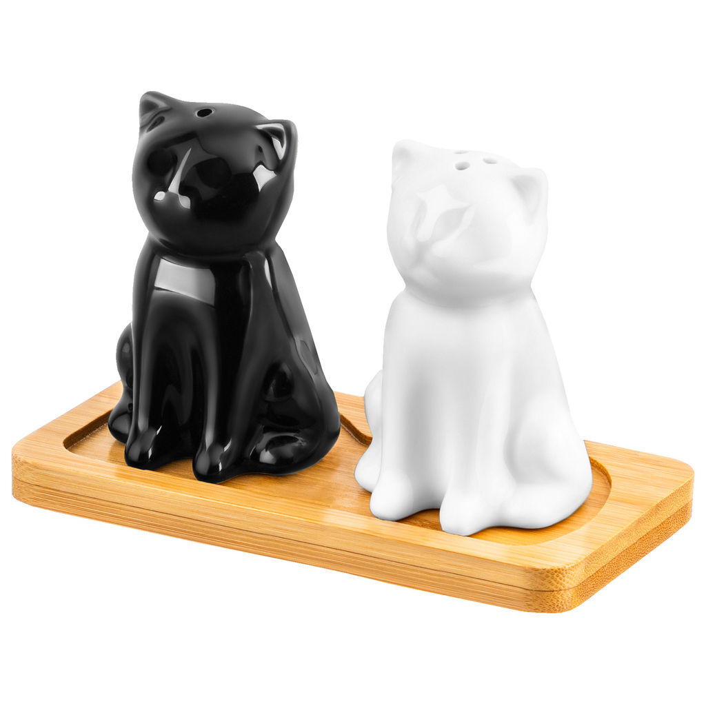Набор д/специй 2 пр. "Котики" черн/бел на дерев. подставке