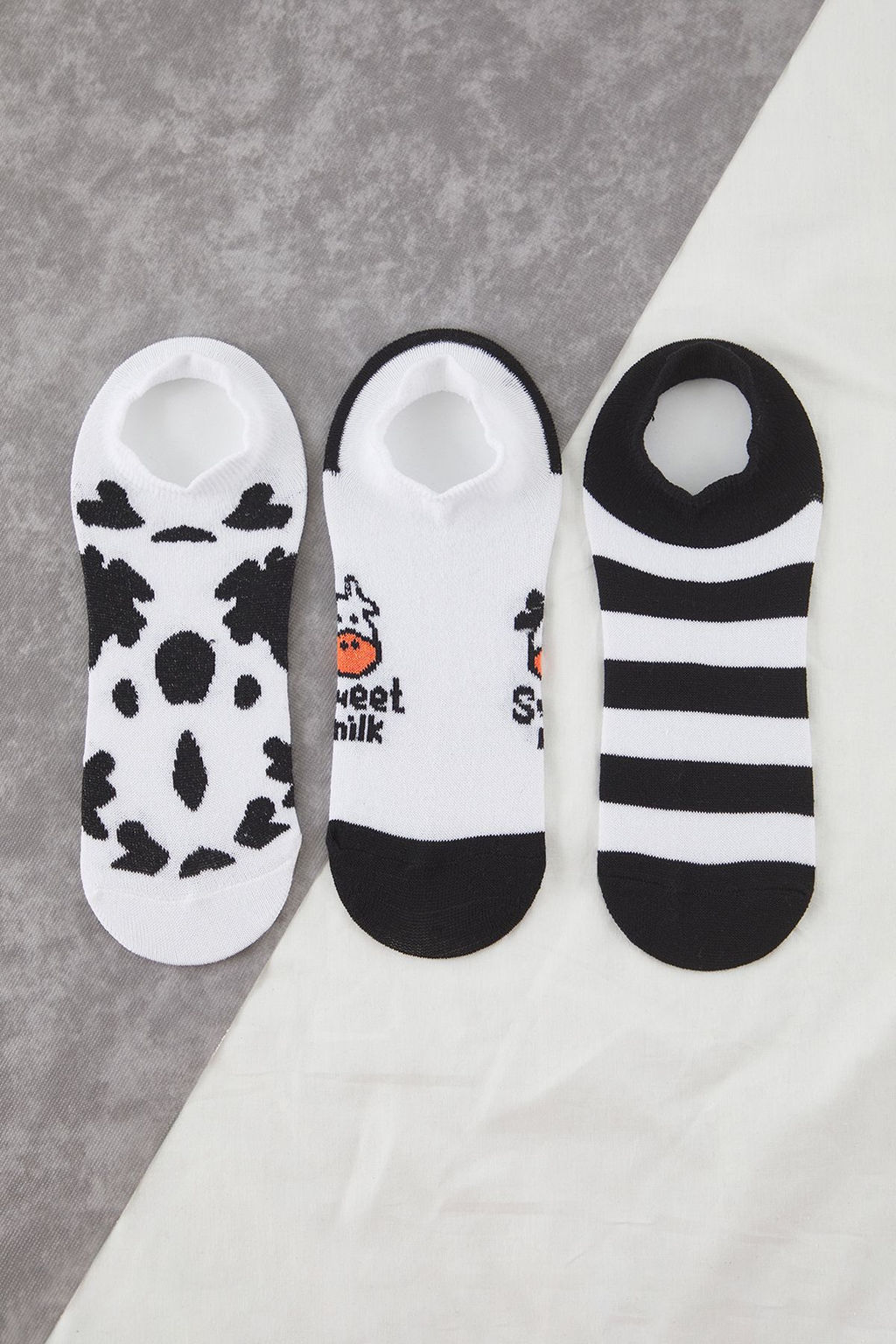 Siyah-Beyaz 3lu Paket Hayvan Desenli Jakar Orme Corap THMSS25CO00012