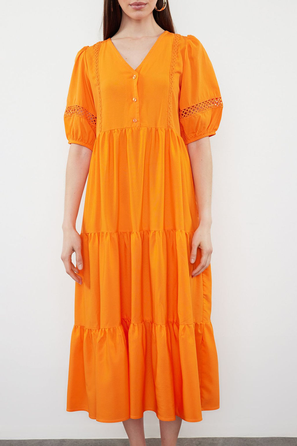 Turuncu Duz Shift Poplin Midi Elbise TWOSS24EL00906 - Trendyolmilla фото 3