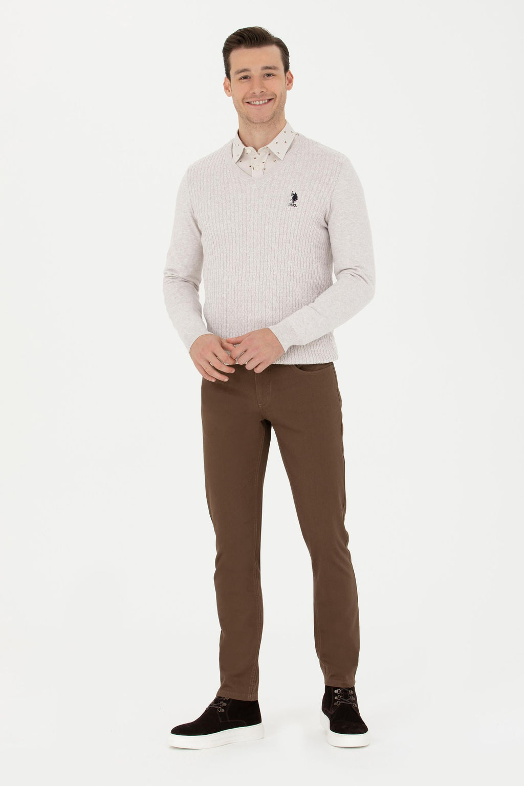 Свитер мужской U.S. Polo Assn каменный меланж хлопок  фото 11